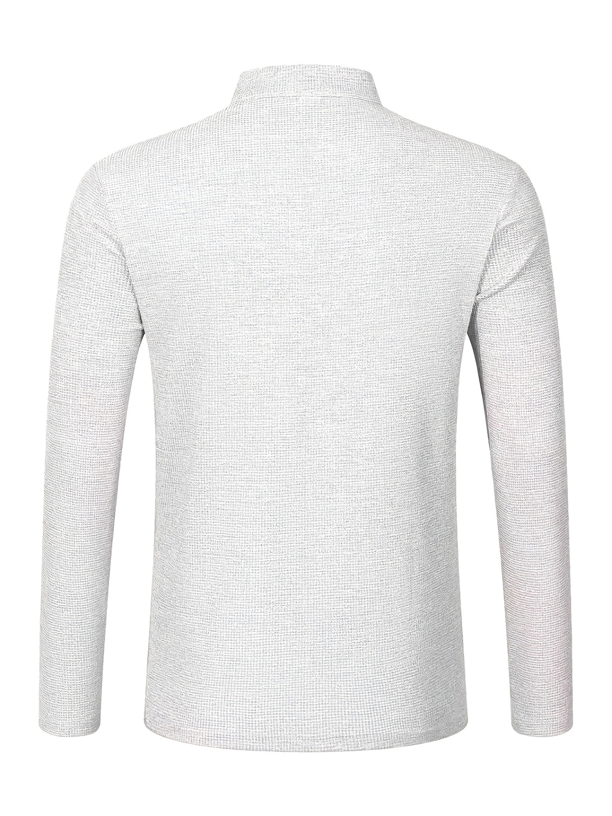 Josh Mei Selection: 2026 New Men's Stand Collar Waffle Texture Long Sleeve Shirt, Three-Button Half Open Lapel with Pocket, Lightweight and Comfortable Basic Top for Daily Outings - White