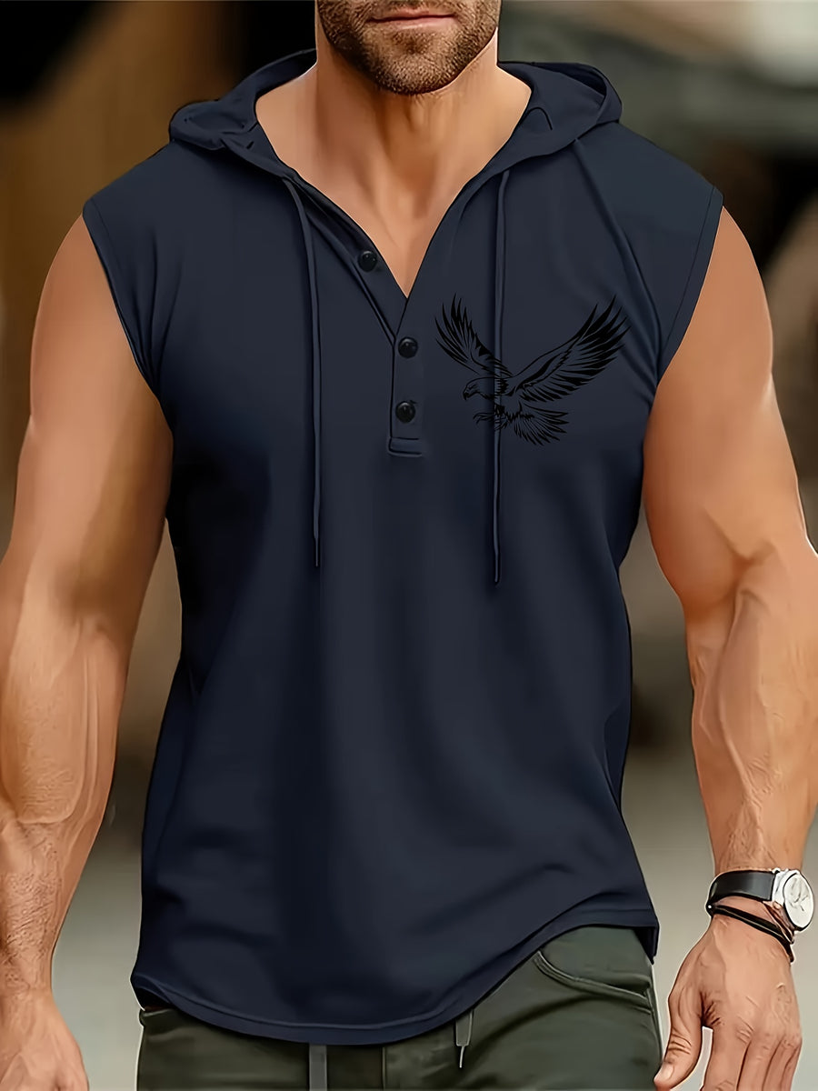 Men's Quick-Dry Athletic Hoodie - Sleeveless Gym Shirt, Breathable Workout Top for Running, Outdoor Sports - Lightweight Moisture-Wicking Activewear (Machine Washable), Running Shirt, Casual Sportswear, Tropical Print, Durable Construction, Performance - Navy Color