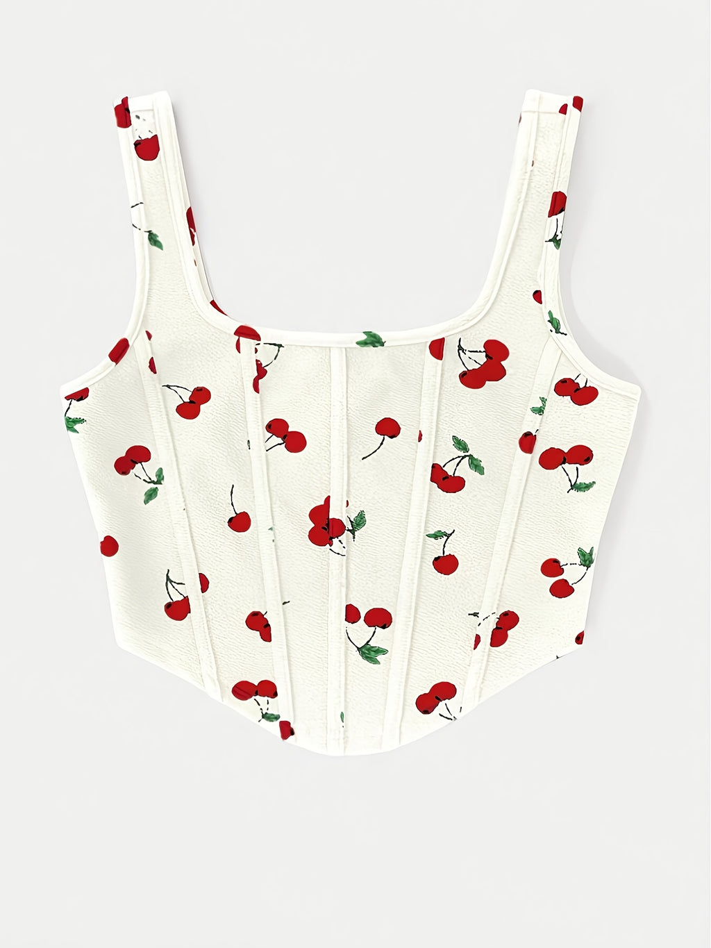 Fashion Cherry Print Cami Bodycon Short Vest Statement Backless Women'S Outerwear - Milky