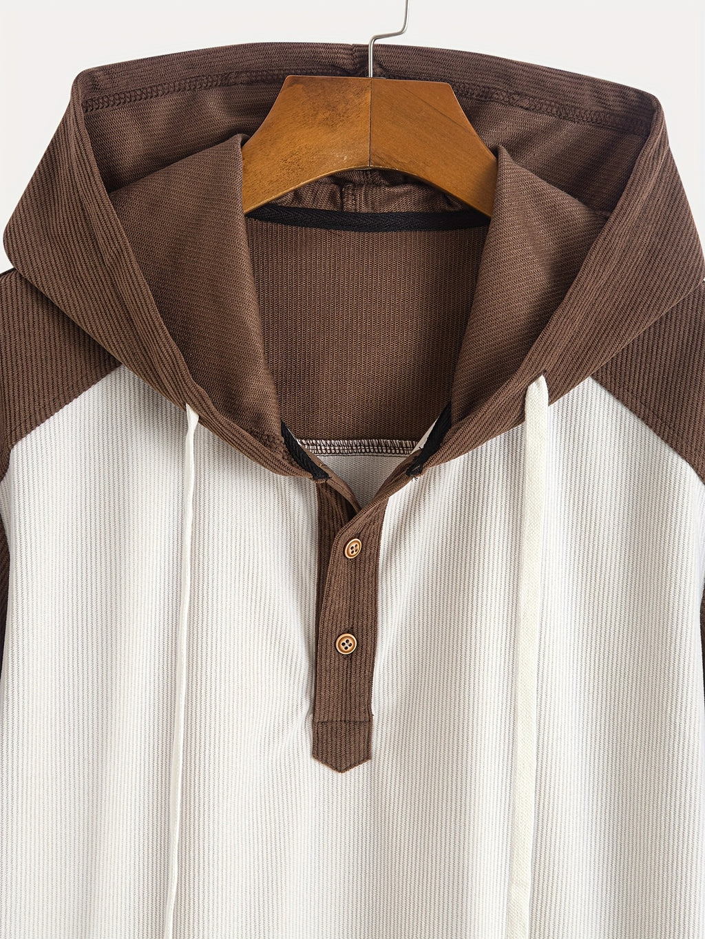 Men'S Fashion Classic Color-Blocked Corduroy Hooded Half-Button Design Suitable for Daily Casual Wear, Easy And Stylish for Outings, Commuting, And Street Trends, New Short-Sleeve Hoodie for Summer - Apricot