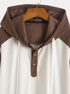 Men'S Fashion Classic Color-Blocked Corduroy Hooded Half-Button Design Suitable for Daily Casual Wear, Easy And Stylish for Outings, Commuting, And Street Trends, New Short-Sleeve Hoodie for Summer - Apricot