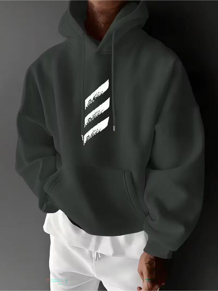 RBWY Unisex Autumn/Winter New Arrival, Fashionable and Trendy -Lined Hooded Couple's Sweatshirt, Casual Drawstring Hoodie, Long Sleeve Hooded Heat-Transfer Print Japanese Sweatshirt, Trendy Letter Print - Gray Green