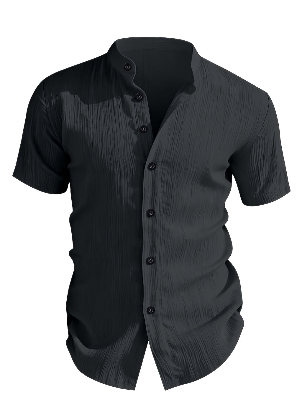 Henley Shirt 2026 Spring/Summer Men's New Apparel Men's T-Shirt Henley Shirt Stand Collar Shirt -  Product, Casual Fashion Unique Design, Plaid Button- Textured Shirt, Suitable for Pool, Outdoor Vacation, Travel, Seaside Beachwear, 1pc Outfit - Grey