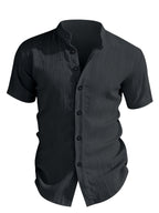 Henley Shirt 2026 Spring/Summer Men's New Apparel Men's T-Shirt Henley Shirt Stand Collar Shirt -  Product, Casual Fashion Unique Design, Plaid Button- Textured Shirt, Suitable for Pool, Outdoor Vacation, Travel, Seaside Beachwear, 1pc Outfit - Grey