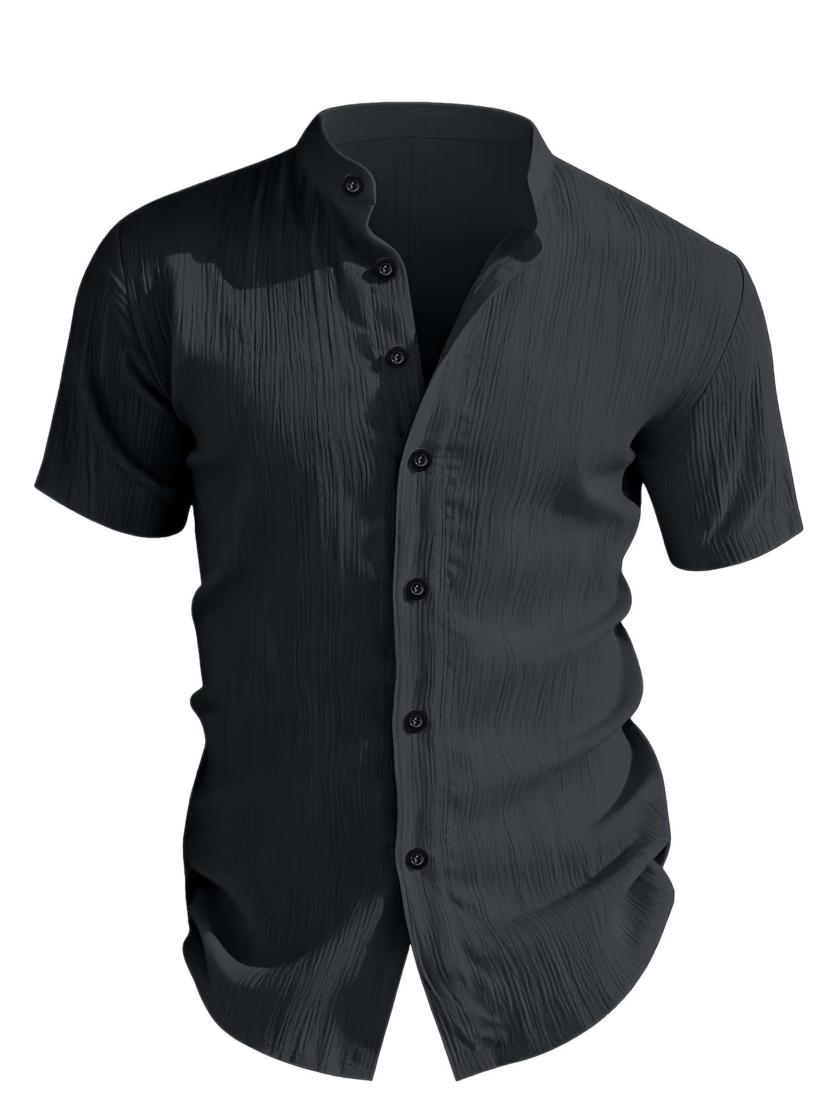 Henley Shirt 2026 Spring/Summer Men's New Apparel Men's T-Shirt Henley Shirt Stand Collar Shirt -  Product, Casual Fashion Unique Design, Plaid Button- Textured Shirt, Suitable for Pool, Outdoor Vacation, Travel, Seaside Beachwear, 1pc Outfit - Grey