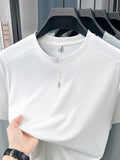Men'S New Short Sleeve Easy Loose Commute All-Match Round Neck Top Short Sleeve T-Shirt Summer Cool Top Middle-Aged Dad Round Neck T-Shirt Business Casual Men'S Fashion Comfortable Multi-Color Short Sleeve T-Shirt LSL-26235 - White