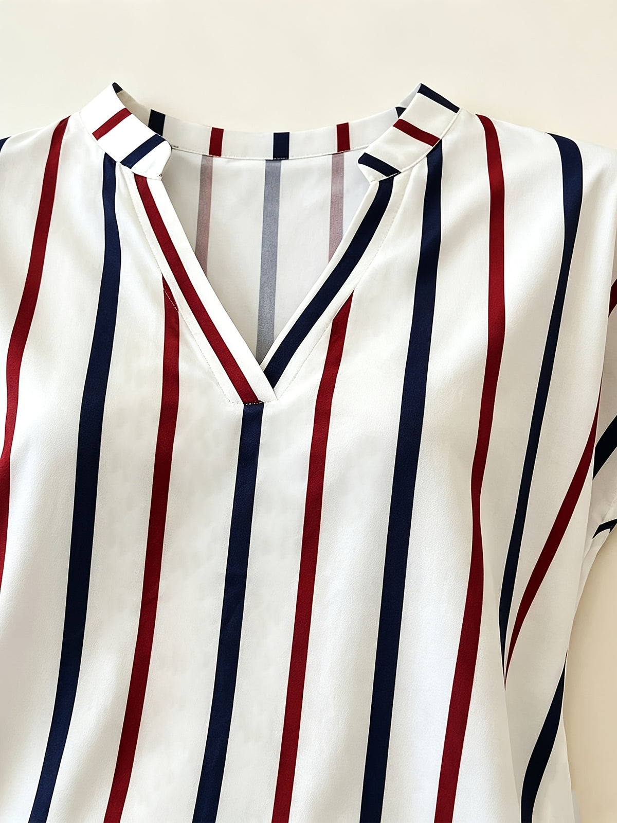 Striped Batwing Short-Sleeve Shirt, Women's Summer Casual Versatile V-Neck Batwing Sleeve Top, Women's Clothing - White