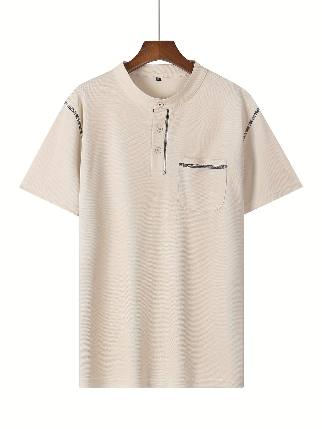2025 Summer New Arrival Men's Color-Block Striped Short-Sleeve Henley Shirt, Cool and Breathable - Apricot