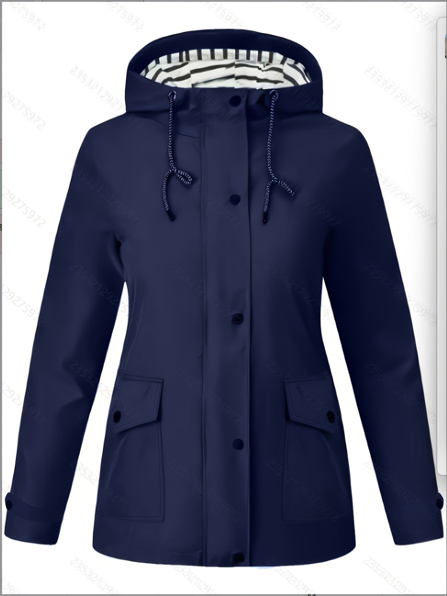 Women's Hooded Autumn/Winter Trench Coat - Navy Color