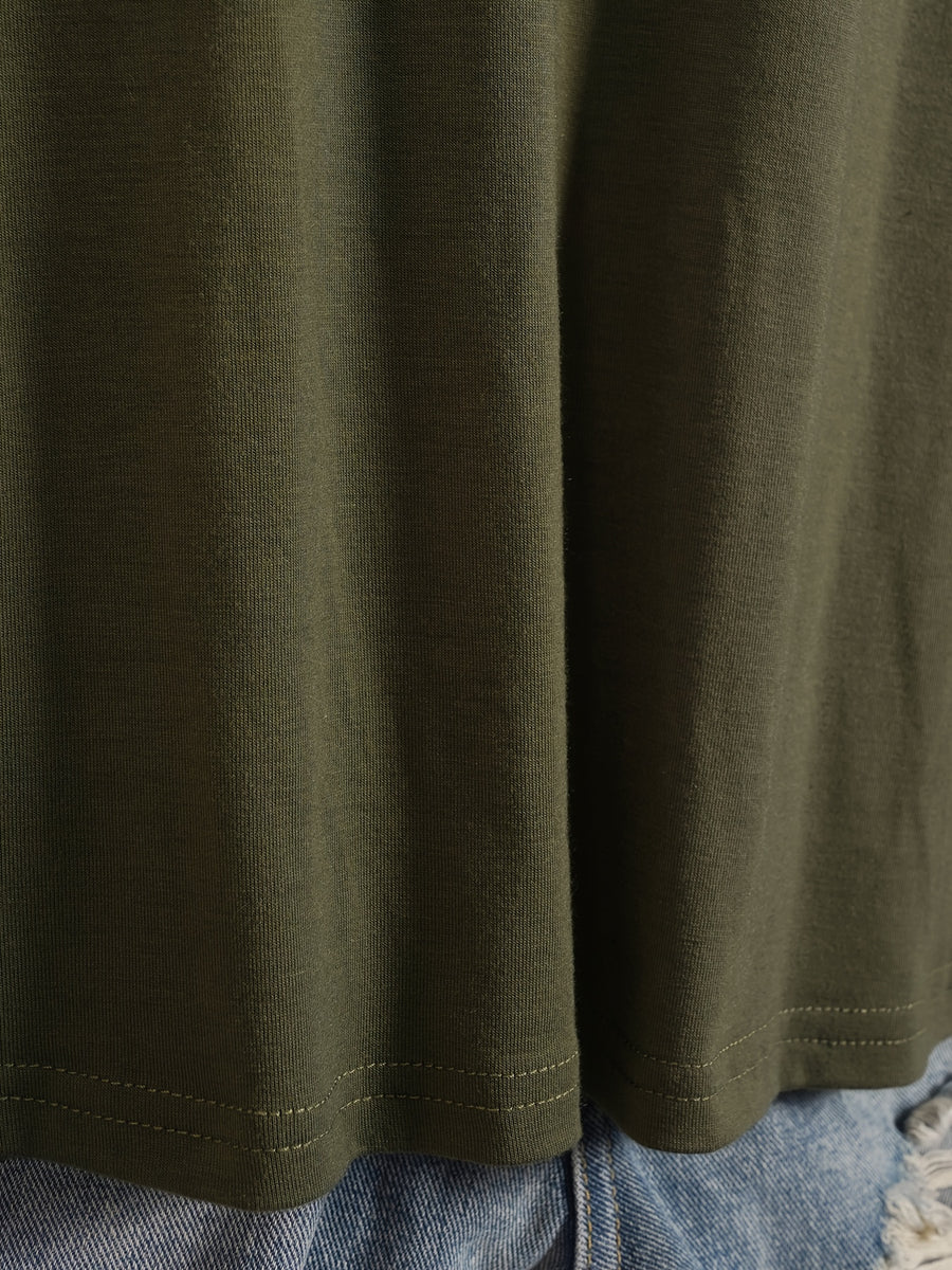 Elegant Women'S T-Shirt | Unique Rose Pattern - Casual Crew Neck Top | Breathable, Lightweight, Perfect for Spring And Summer Wardrobe - Olive Green