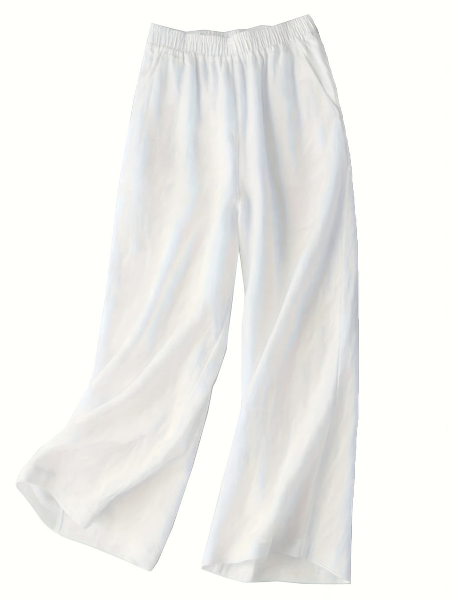 Women'S Casual Straight Leg Wide Leg Thin Trousers - White