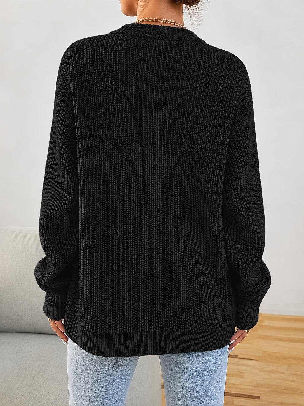 New Arrival, Fashion Women'S Clothing, Spring Autumn Early Winter, Button-Poked Sweater Jacket - Black