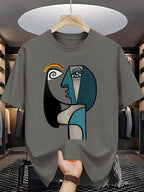 Men'S T-Shirt Abstract Picasso Art Print Casual Sport Daily Wear - Dark Gray