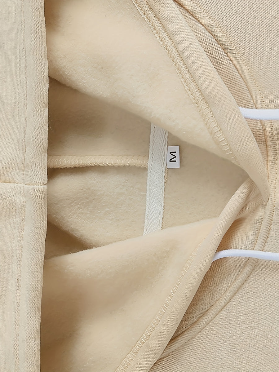 Men's Autumn/Winter Letter Print Pattern -Lined Hooded Sweatshirt, Versatile Sporty Casual Loose Fit Hoodie - Apricot