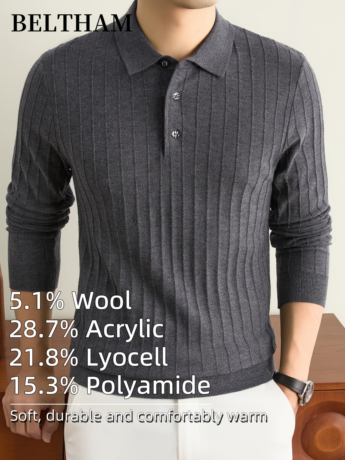 Men's New Fall Winter Wool Blend Long Sleeve Polo Collar Pullover Sweater, Cold Resistant Warm Soft Comfortable Knit Jumper, Simple Elegant Fashion, Ideal Gift for Father Husband, Daily Casual Business Sports Golf Fishing Outdoor Camping Wear - Grey