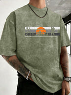 Short Sleeve T-Shirt Men'S Heavy Washed Distressed Loose Top Trendy Reversible Double-Sided Print Overbearing Flame Tiger Head Dark Trendy Print 12 Colors Random Match High Street Hip-Hop Style Daily Commute Fitness Couple Style Street Style Nationa - Olive Green