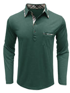 Spring and Autumn Fashion Men's Lapel Pocket Polo Shirt, Solid Color Casual Commuter Pocket Top - Olive Green