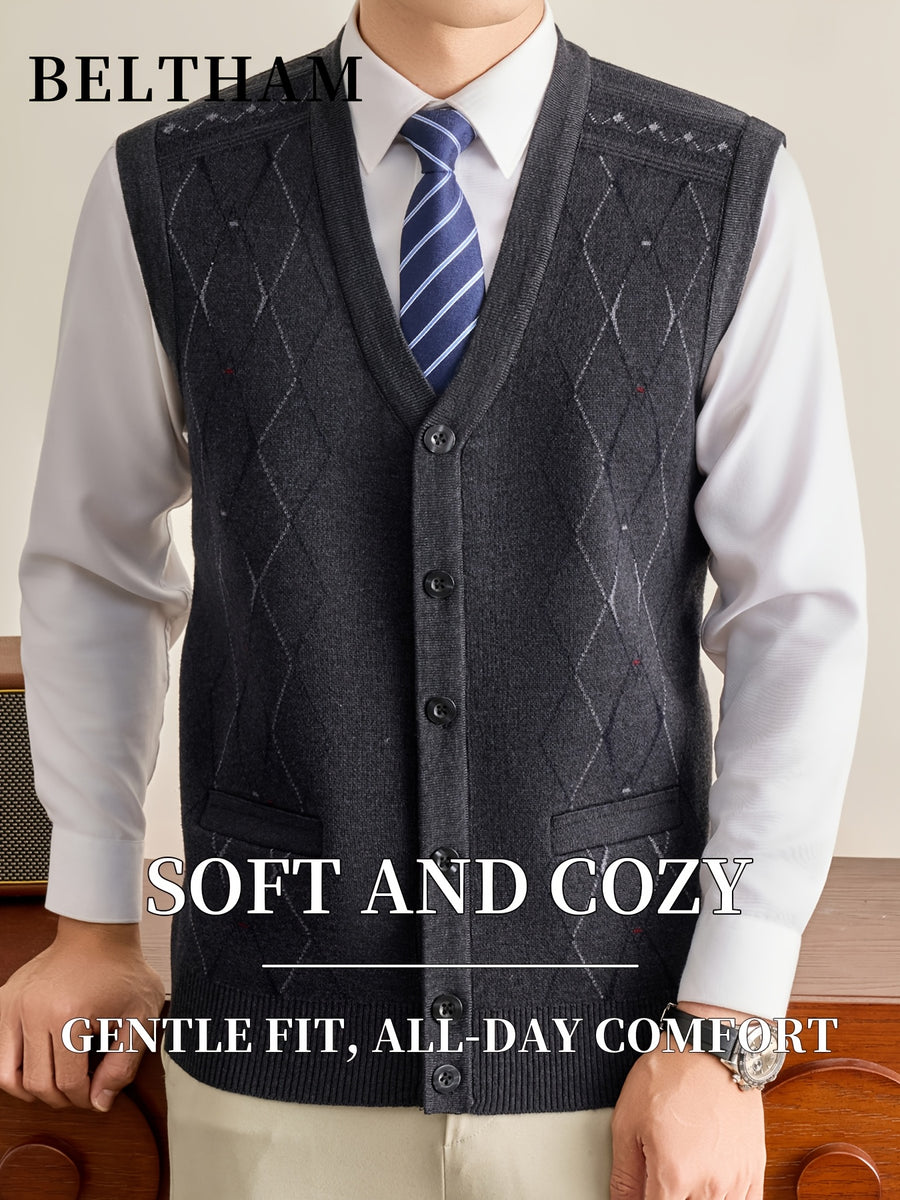 New Autumn Winter Men Thick Knit Vest, Ideal Gift for Dad And Husband, Knit Waistcoat with Pockets, Warm Cold Resistant Soft Comfortable Sweater Vest, Minimal Elegant Versatile Top for Daily Casual Business Sports Camping Wear - Dark Gray