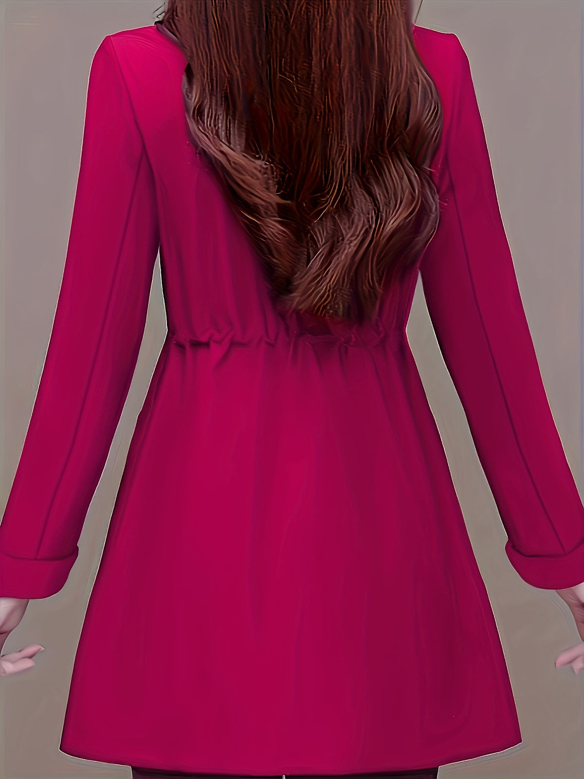 Spring And Autumn Fashion Long Slim Long-Sleeved Shirt Coat - Rose Red