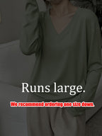 Loose Fit Drop Shoulder Sleeves Relaxed Style Women's Long Sleeve T-Shirt Polyester Women's Autumn Top Thin V-Neck Pullover Solid Color Basic Style Women's Casual Base Layer Spring/Autumn Women's Clothing Machine Washable, Not Dry Cleanable Autumn - Light Green