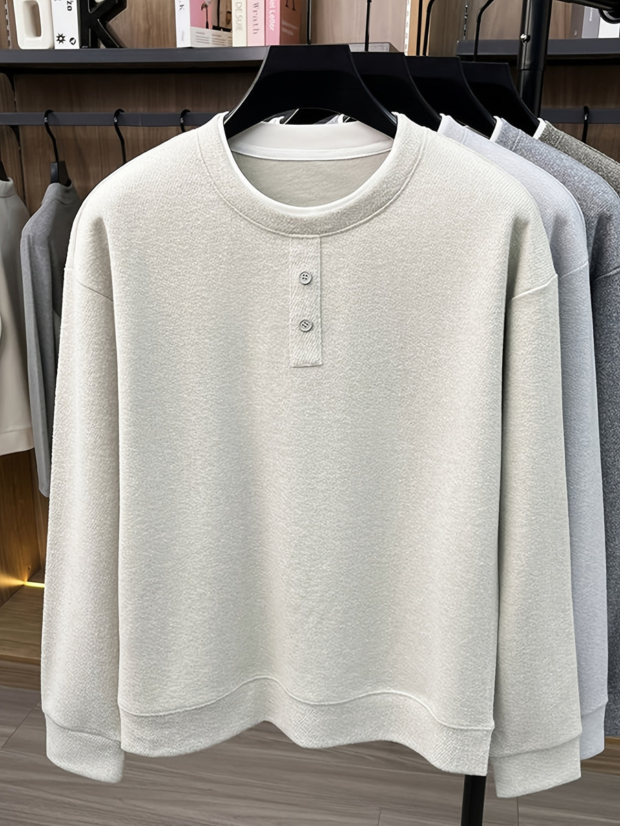 Men's Henry Collar 2-in-1 Look Knit Sweater, Simple Old Money Style, Suitable for Both Business and Casual Wear, Pairs Well with Dress Pants, Casual Pants, and Jeans - SINBOS - Apricot