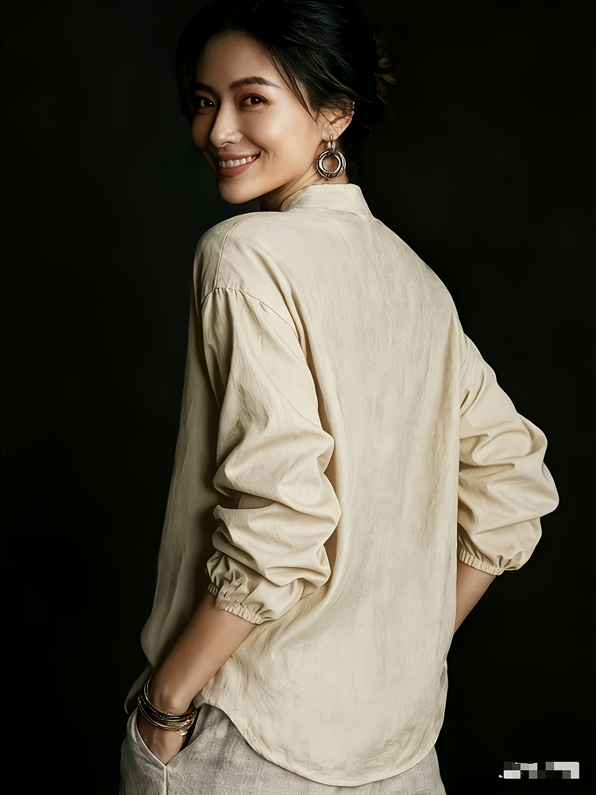 Women'S Spring Autumn Solid Color Stand-Up Collar Shirt, Casual Loose Lazy Style Long Sleeve Blouse, Retro Style Spring Autumn Versatile Temperament Top YTD Cherry - Apricot