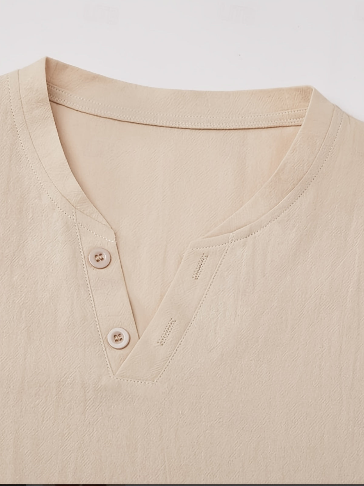 Men'S 3pcs Set of Henley Short-Sleeve Shirts, Breathable Comfortable Casual V-Neck Tops, Suitable for Summer And Daily Wear - Khaki + Khaki + Black