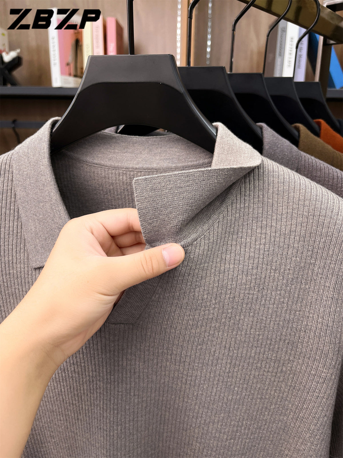 ZBZP Autumn Winter Knit 3D Solid Color Lapel Sweater, Basic Knit Pullover Top for Men, Fashion Short Sleeve Sweater ZRY - Black