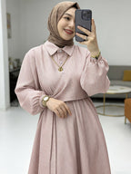 Women'S Striped Shirt Dress, Gentle Style Temperament Shirt Dress, Design-Driven Twisted Long Skirt - Pink Color