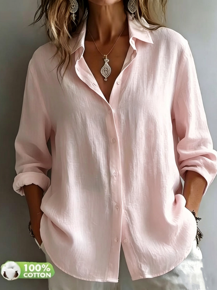 Ladies' Fashionable And Elegant Vacation Shirt, Casual, Versatile, Loose-Fitting Commuter Top, Wilderness Orienteering - Pale Pinkish Gray