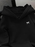 Women'S Fashion Classic Cute Bowknot Pattern Print Autumn/Winter Warm Lined Sweatshirt Hoodie Women'S Everyday Wear Top Kangaroo Pocket - Black