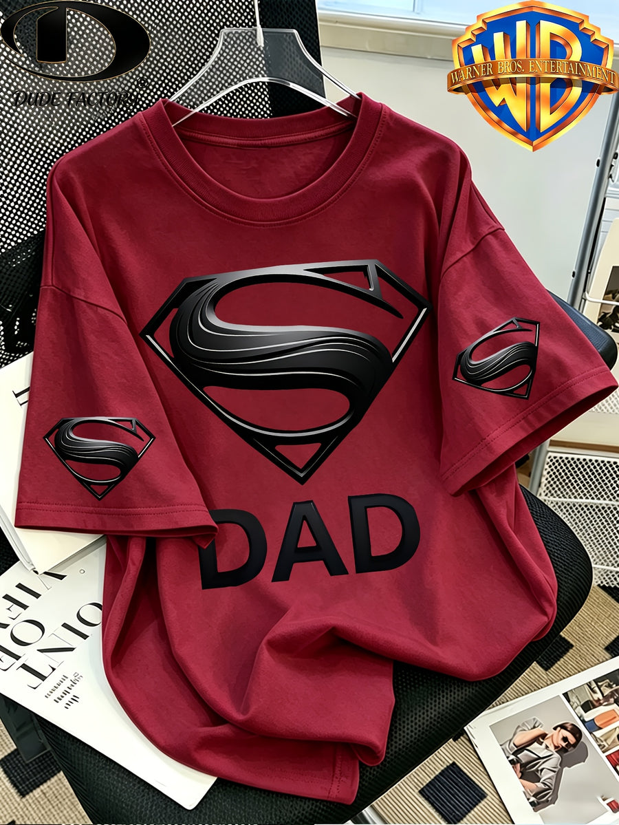 Warner Exclusive, Vintage Street Style Classic Superman "S" Logo Print Design, Men's Summer Basic Daily Casual Short-Sleeve T-Shirt, Suitable for Outdoor Wear, Fitness, Office, and Daily Outfits, an Essential Item for a Basic Wardrobe - Burgundy