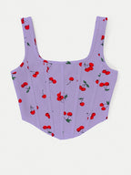 Fashion Cherry Print Cami Bodycon Short Vest Statement Backless Women'S Outerwear - Purple