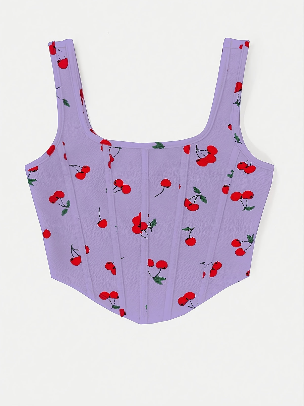 Fashion Cherry Print Cami Bodycon Short Vest Statement Backless Women'S Outerwear - Purple