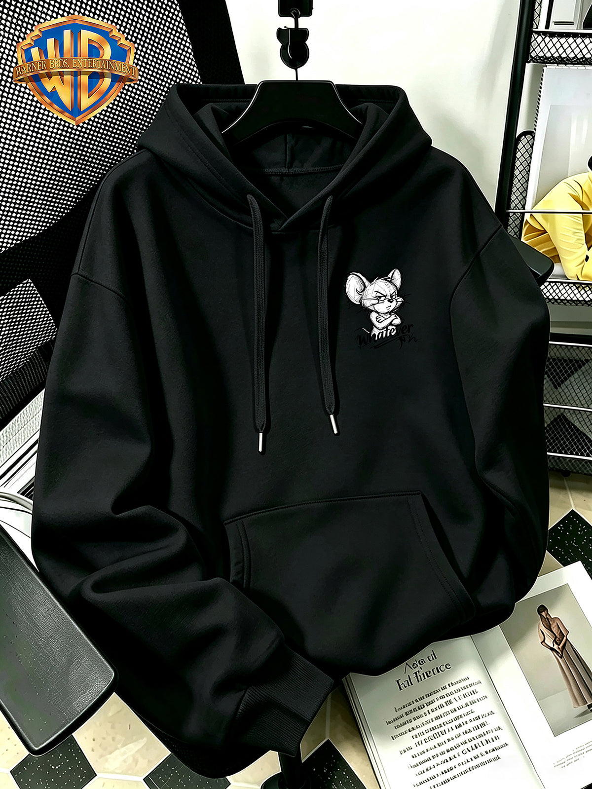 Halloween/Back to School/Date Night/Father'S Day Gift Choice - Sketch Style Cute Little Mouse Print Hoodie - Men'S Essential Hoodie with Pockets And Drawstring Design, Ideal for Warmth, Perfect for Casual Wear Or Outdoor Activities - Unisex - Black
