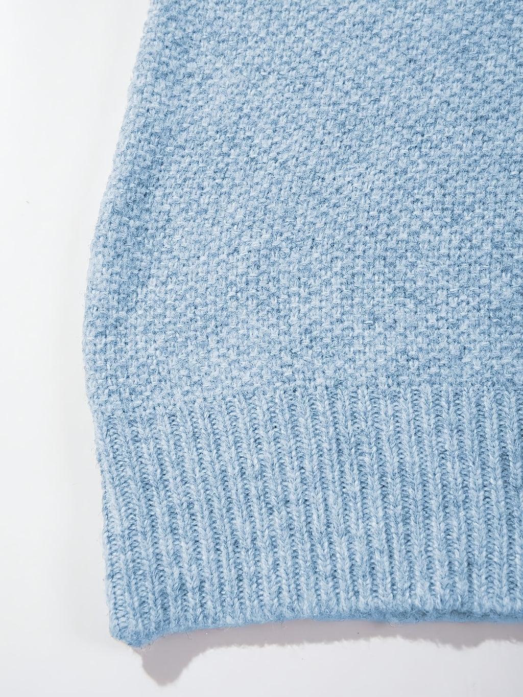 Men'S Casual Loose Fit Long Sleeve Pullover | Solid Color, V-Neck Polo Collar, Rib-Knit Detail, Perfect for Fall/Winter - Light Blue