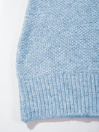 Men'S Casual Loose Fit Long Sleeve Pullover | Solid Color, V-Neck Polo Collar, Rib-Knit Detail, Perfect for Fall/Winter - Light Blue