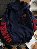 New Autumn/Winter Men's Tokyo Underground Racing Print Hooded Sweatshirt, American Street Style Motorcycle Top - Deep Blue