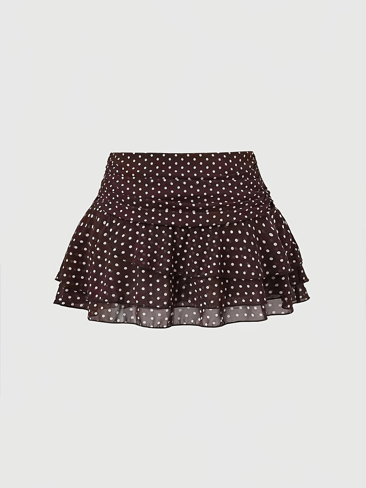 Summer New Style Women'S French Retro Style Pleated Waist Chiffon Skirt with Side Ruffles And Layered Ruffles, Short Cake Dress for Petite, All-Match Atmospheric Polka Dot Half-Length Skirt - Dark Brown