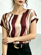 Women'S Casual Easy Fashion Printed Short Sleeve Vacation Top - Burgundy