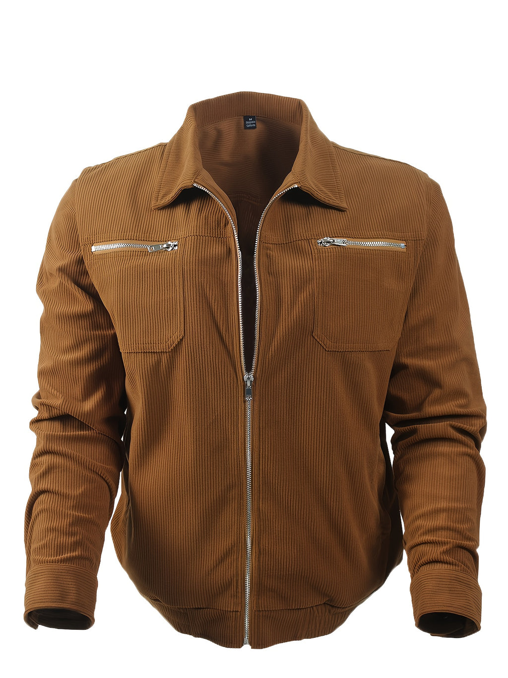 Men's Casual Long Sleeve Shirt Autumn Winter Solid Color Corduroy Zip-Up Jacket Vintage Style Top - pumpkin orange