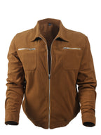 Men's Casual Long Sleeve Shirt Autumn Winter Solid Color Corduroy Zip-Up Jacket Vintage Style Top - pumpkin orange