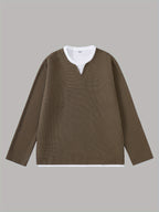 Men'S Spring And Autumn Fashion Waffle Long Sleeve T-Shirt - Coffee Color