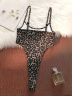 Women'S Fashion Bodycon Top, Adjustable Straps, Thin Strap Jumpsuit, Inner Wear Jumpsuit, Outer Wear, Stretchy Comfortable Breathable Fitted Women'S Clothing, Casual Outing, Date Party All-Match Outfit, Sleeveless Jumpsuit - Leopard Print