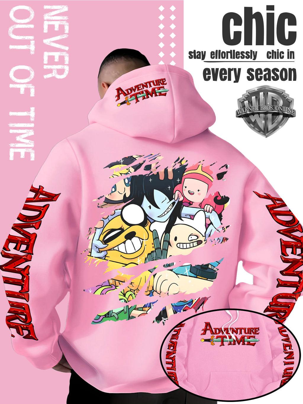 Men'S Hooded Sweatshirt Adventure Cartoon Theme Energetic Playful Gathering Group Anime Ripped Graffiti Print Pullover Top Autumn Winter Soft Comfortable Long Sleeve Hoodie Machine Washable Non-Pilling Durable Fabric American Trendy Street Style Men - Pink Color