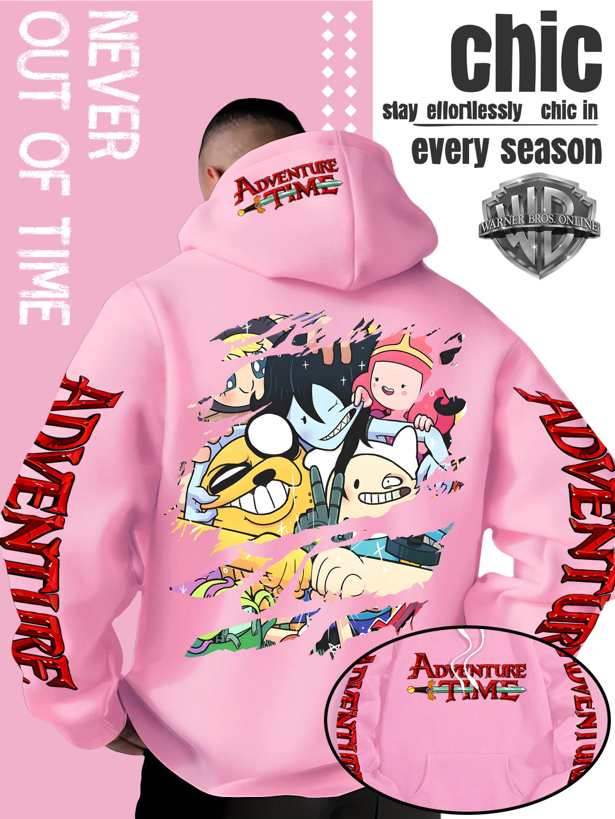 Men'S Hooded Sweatshirt Adventure Cartoon Theme Energetic Playful Gathering Group Anime Ripped Graffiti Print Pullover Top Autumn Winter Soft Comfortable Long Sleeve Hoodie Machine Washable Non-Pilling Durable Fabric American Trendy Street Style Men - Pink Color