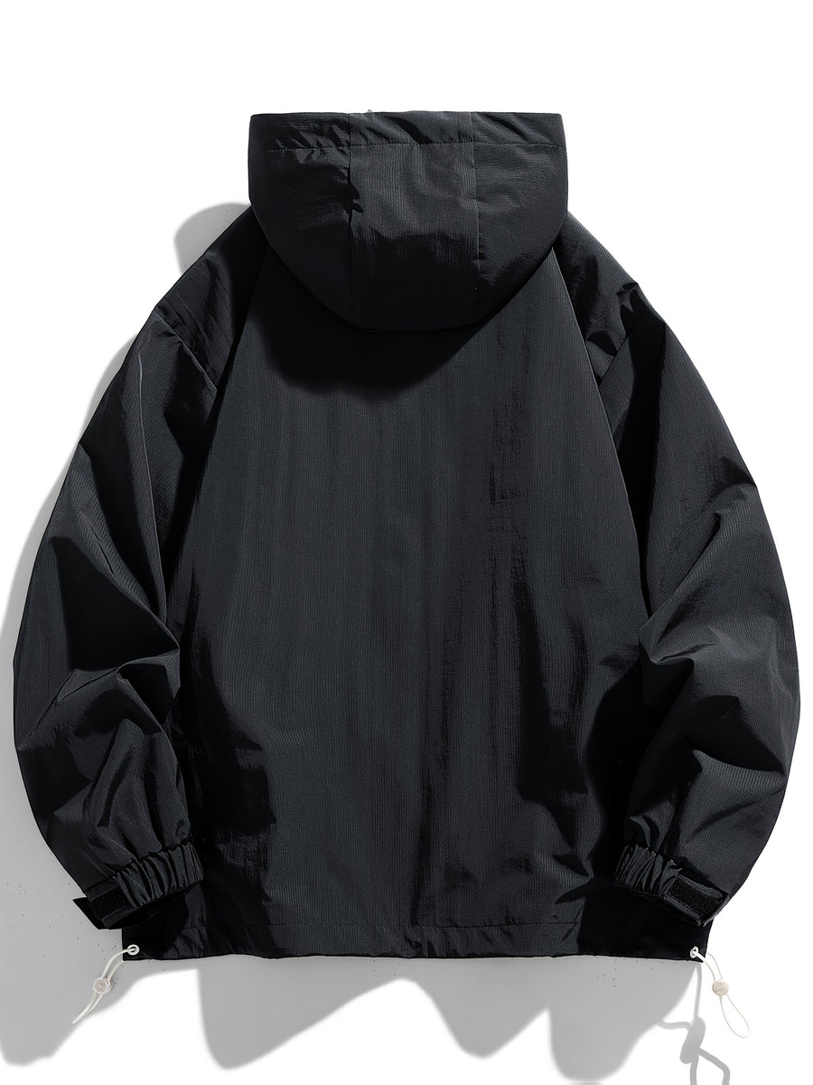 Men's Loose Fashion Sport American Pullover Hooded Drawstring Jacket - Black