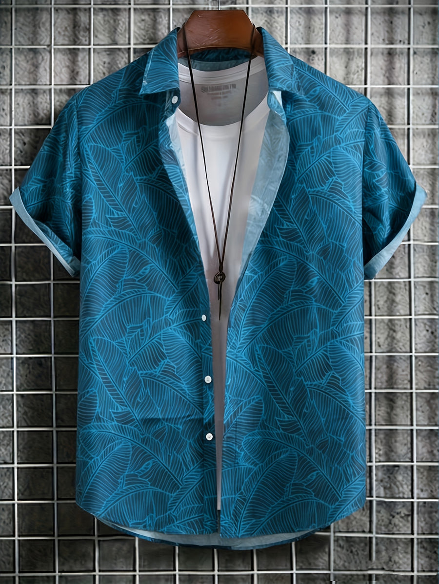 Men's Summer Fashion Printed Shirt, Turn- Collar Button-Up Casual Outing - Mixed colors
