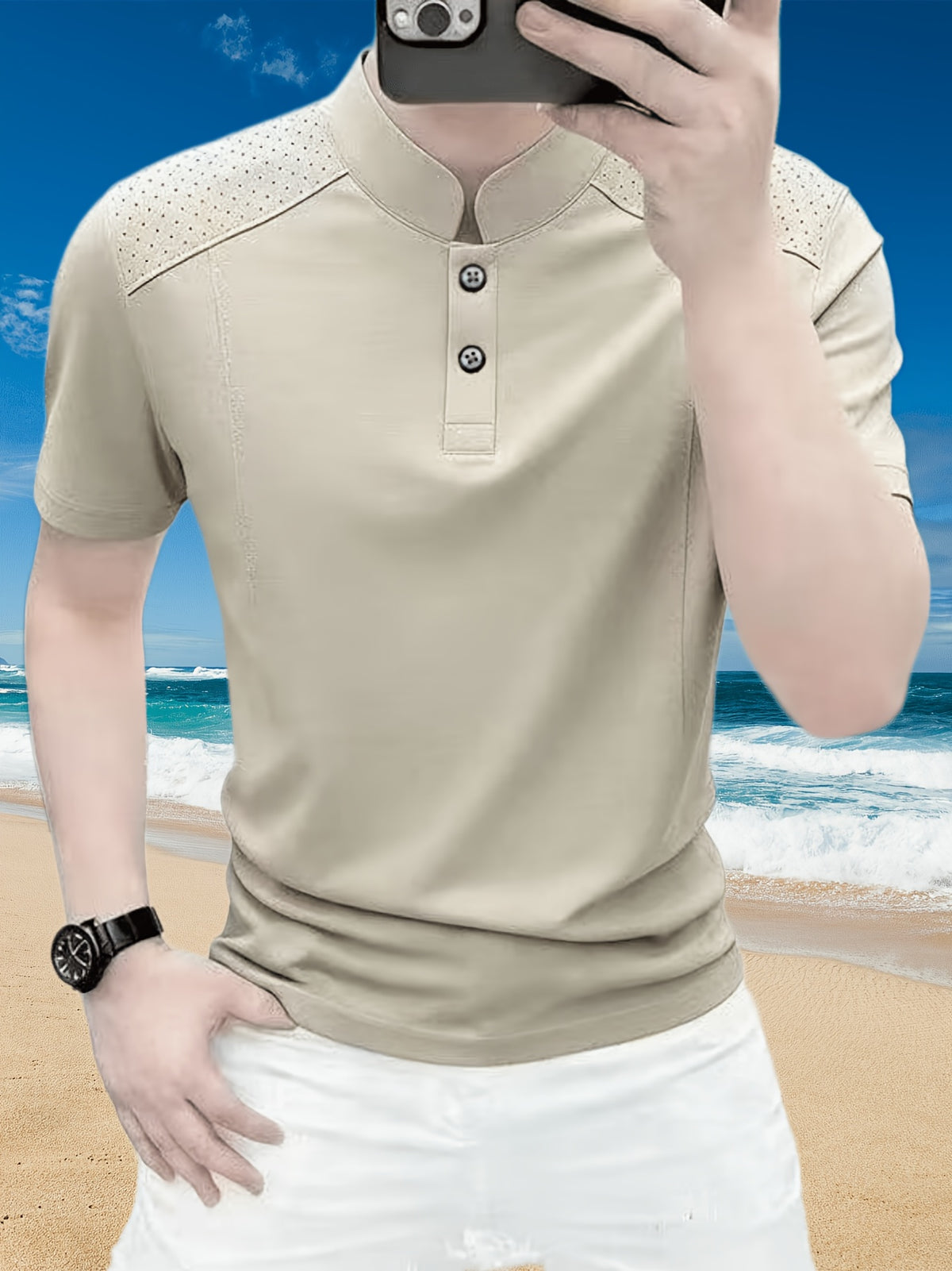 Men'S Breathable Short Sleeve Polo Shirt, Men'S Top Short Sleeve T-Shirt, Men'S Trendy New Style, Solid Color - Warehouse-7063 Khaki