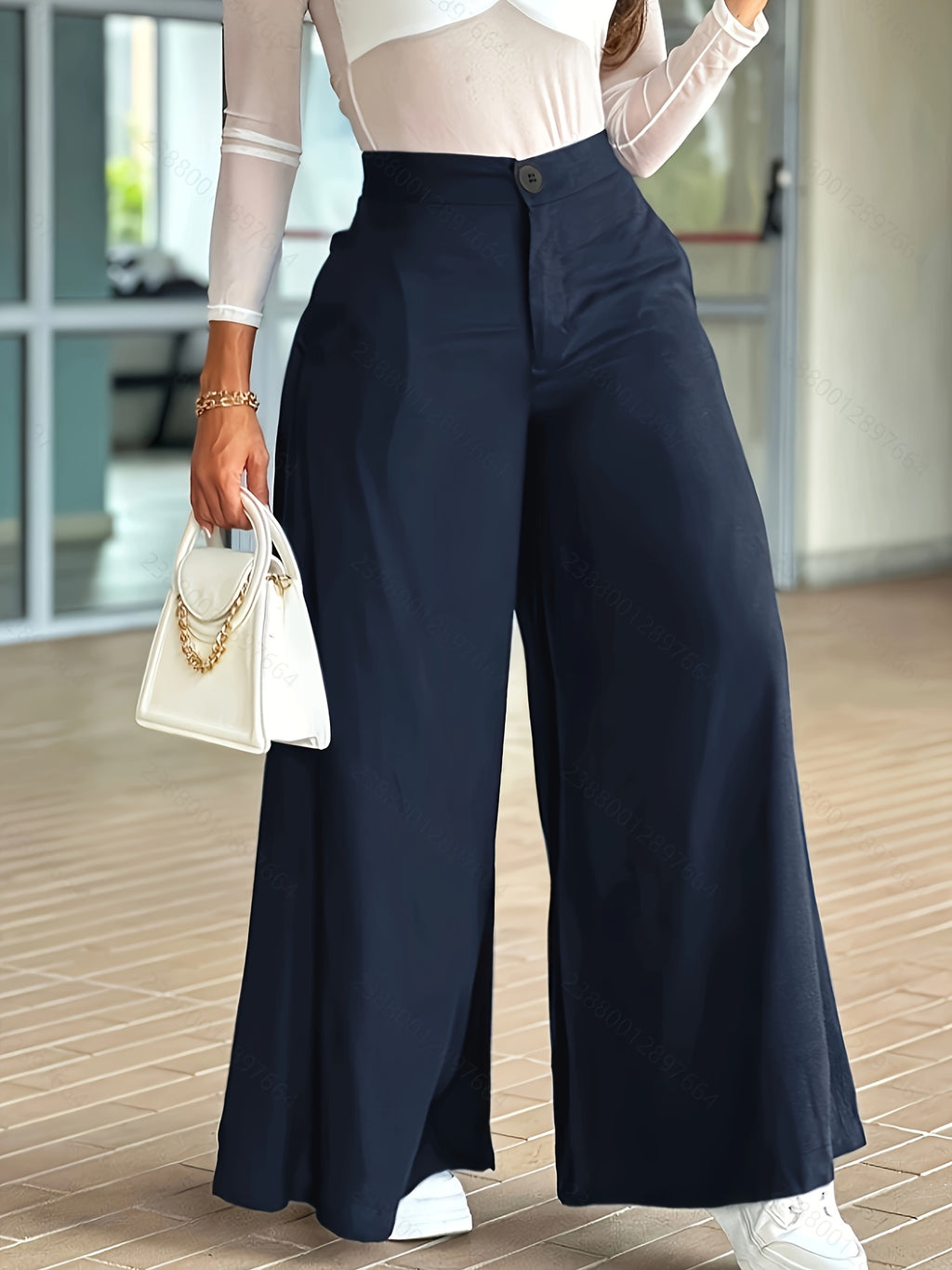 Women's Slim-Fit Casual Pants, Spring-Summer-Autumn Long Pants, High-Waist Fashion Pocket Casual Pants, High-Waist Versatile Casual Wide-Leg Pants - Deep Blue